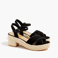 J Crew BW889 NWT Size 8.5 Platform  Espadrille Heeled Sandals Classy Solid Black