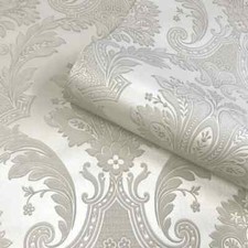 Belgravia Amara Damask Heavyweight Textured Vinyl Wallpaper Natural 7369