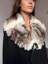 Rare Vintage Rex Rabbit Fur Collar Chinchilla Color Real Fur Wrap 1990s