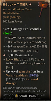   DIABLO 4 SEASON 13   Hellhammer   Ancestral Unique Two-Handed Mace   Barb