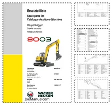 Wacker Neuson 8003 Track Excavator Parts Catalog AH00611 PDF