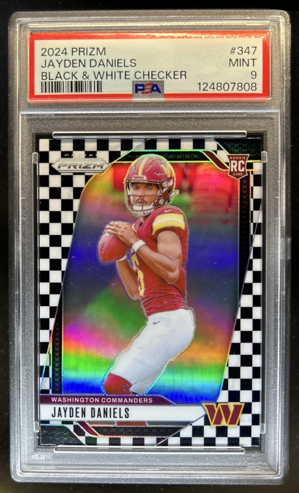 2024 Panini Prizm Jayden Daniels RC Black and White Checker Rookie #347 PSA 9
