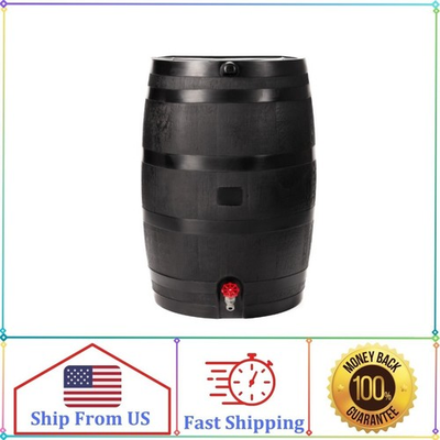 #ad RTS Home Accents Polyethylene 50 Gallon Flat Back Eco Rain Barrel Black Color $71.69