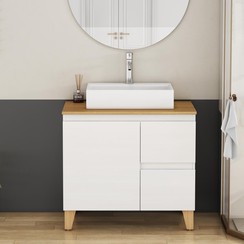 31.5" Modern Bathroom Vanity w/ Sink, Soft-Close Drawers, White