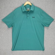 Under Armour Polo Shirt Men  s XL Green Striped LOOSE Heatgear Golf Performance