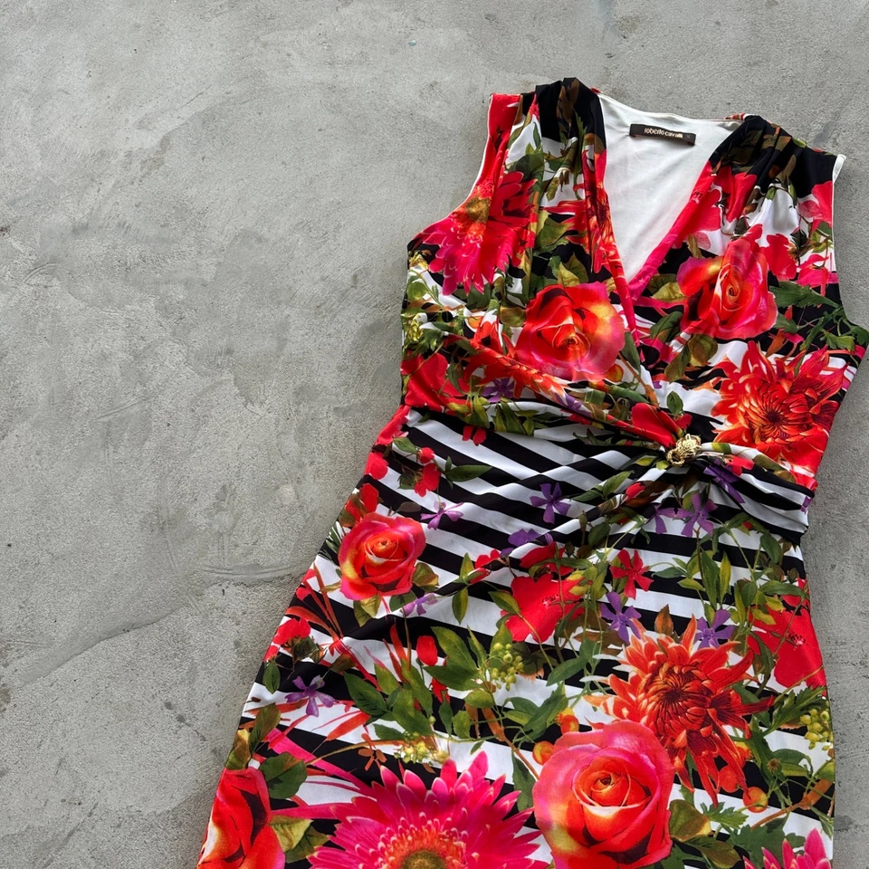 Vestido midi floral vintage Roberto Cavalli rojo melat para mujer talla M Foto 2 de 4