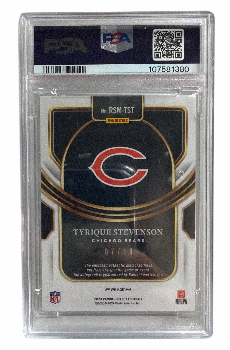 2023 Panini Select Tyrique Stevenson PSA 9 Rookie Gold Prizm Patch Auto /10 MINT view 2
