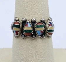 Vintage Wheeler Mfg Sterling Silver Multi Gemstone Ring Sz 8.5 Zuni Native Style