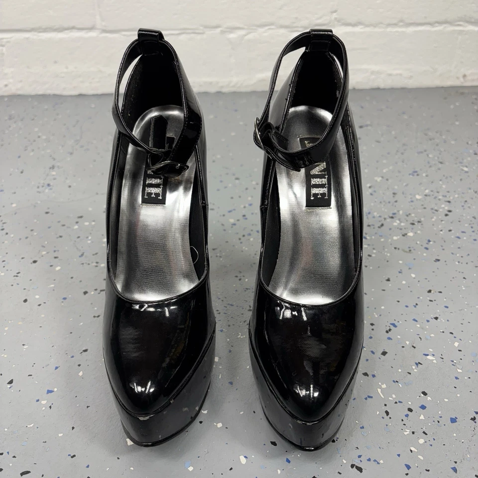 Vintage Black Patent Platform Mary Jane Fetish Pumps 6" High Heel Stilettos 9 - Image 2 of 4