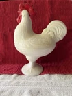 Vintage Standing Rooster Jar 2-Piece Milk Glass Dish 9" Tall