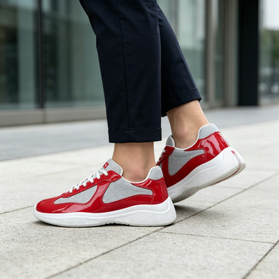 Men's brand new Prada leather glossy red trendy casual durable shoes