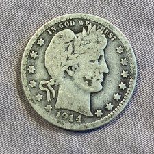 1914-P Barber Quarter VG 90% Silver