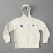 Champion Hooded Sweater White Pullover Hoodie Sweatshirt Youth Sz Medium White