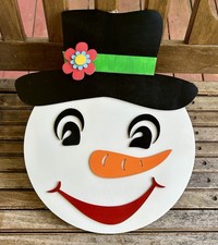 Snowman 18 Inch High Christmas Holiday Season Wood Door Hanger