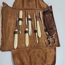 Vintage Celluloid Manicure Vanity Set Travel Case Grooming Kit Antique 10 Pc