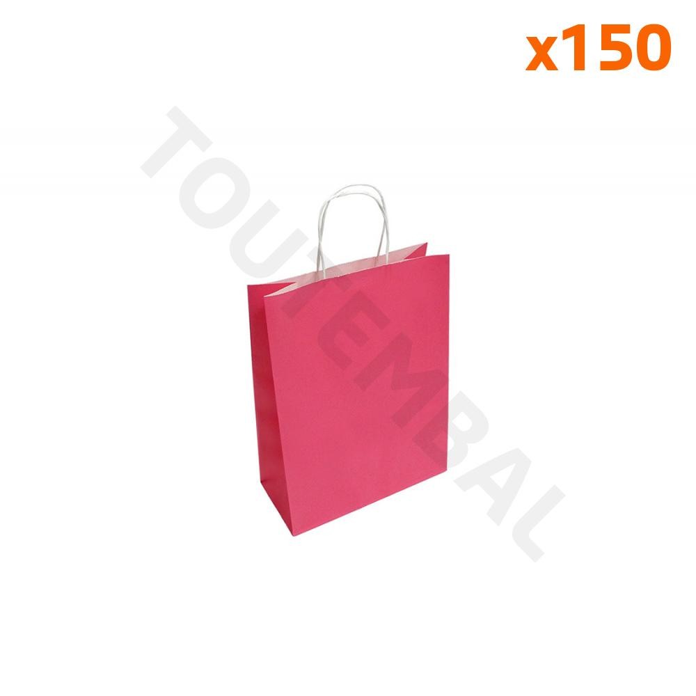 Sac shopping kraft fuchsia 24 cm avec poignées torsadées ultra résistantes pour commerçants