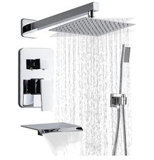 Shower Faucet Set Valve with Tub Spout and 12" Rainfall Shower Head Wall Mounted