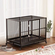 42" Heavy Duty Dog Crate Furniture with Removable Tray, 360  Lockable Wheels