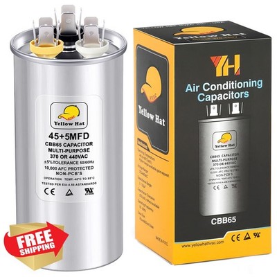 HVAC YELLOW HAT 45+5MFD Capacitor 370/440V