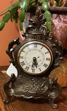 Vintage Cast Metal Mantel Clock  Victorian Louis XV French Style Quartz, TESTED