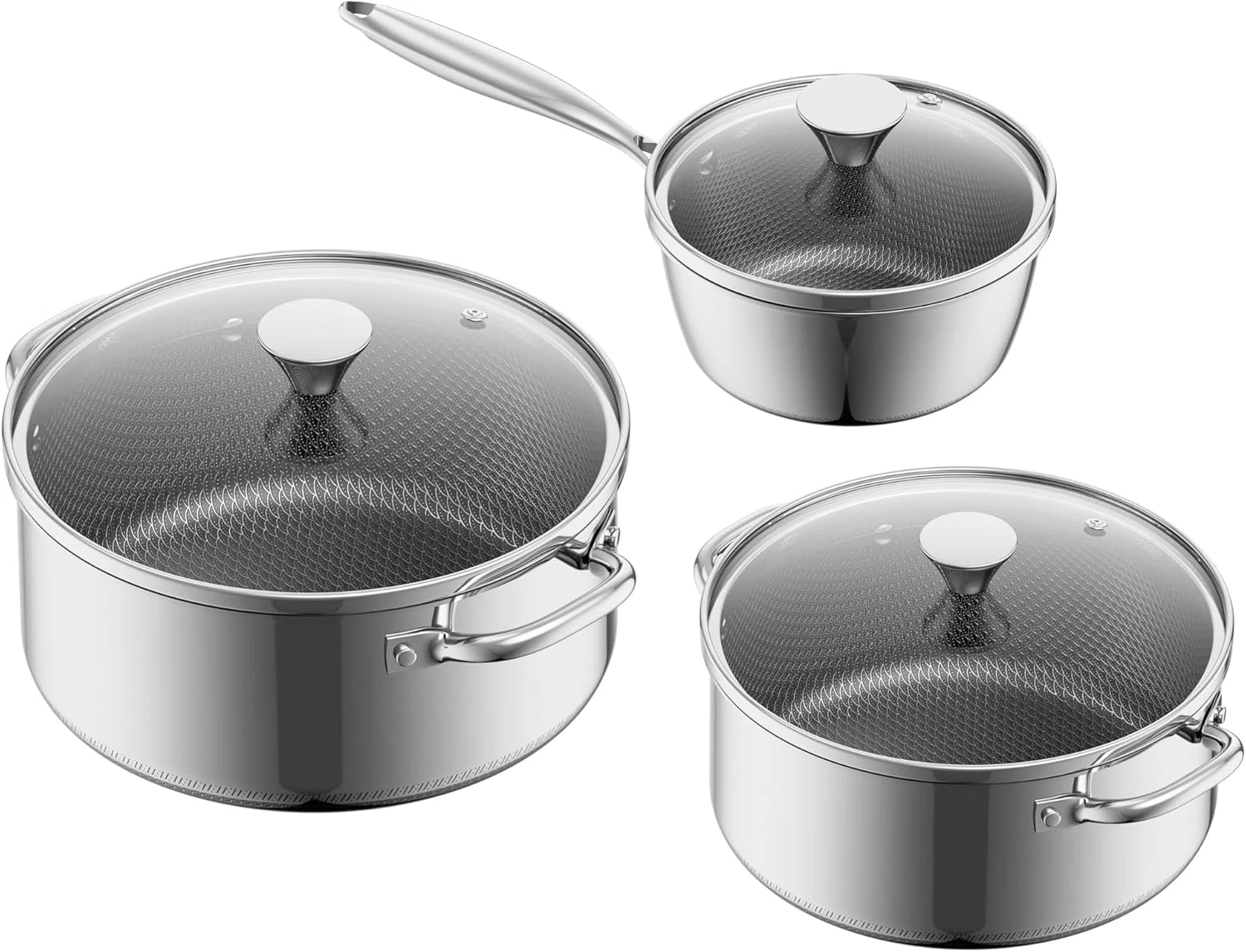 6-Piece Nonstick Stainless Steel Cookware Set with Glass Lids, Oven-Safe