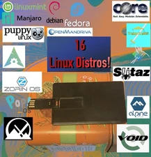 16 in 1 USB:Linux Mint, ArchCraft, Debian, Puppy, PopOS, Manjaro,  Void, Fedora