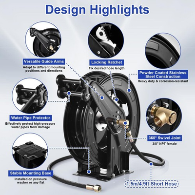 #ad Pressure Washer Hose Reel 50ft with Swivel Arm 3 8quot; NPT Outlet Pipe 4000 PSI $115.61