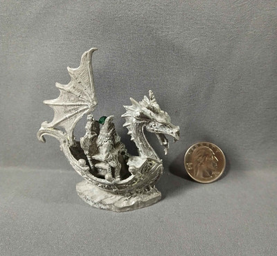 1999 Rawcliffe Pewter Fantastic Voyage Wizard Riding In Dragon Ship 3.25'' Height