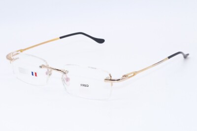 NEW FRED LUNETTES ALASKA 001 RIMLESS GOLD BLACK AUTHENTIC FRAME EYEGLASSES 53-17
