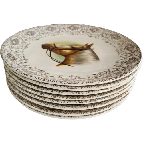 Beswick Animales & British China 22-Karat Gold Horse Portraits 8 Dinner Plates S