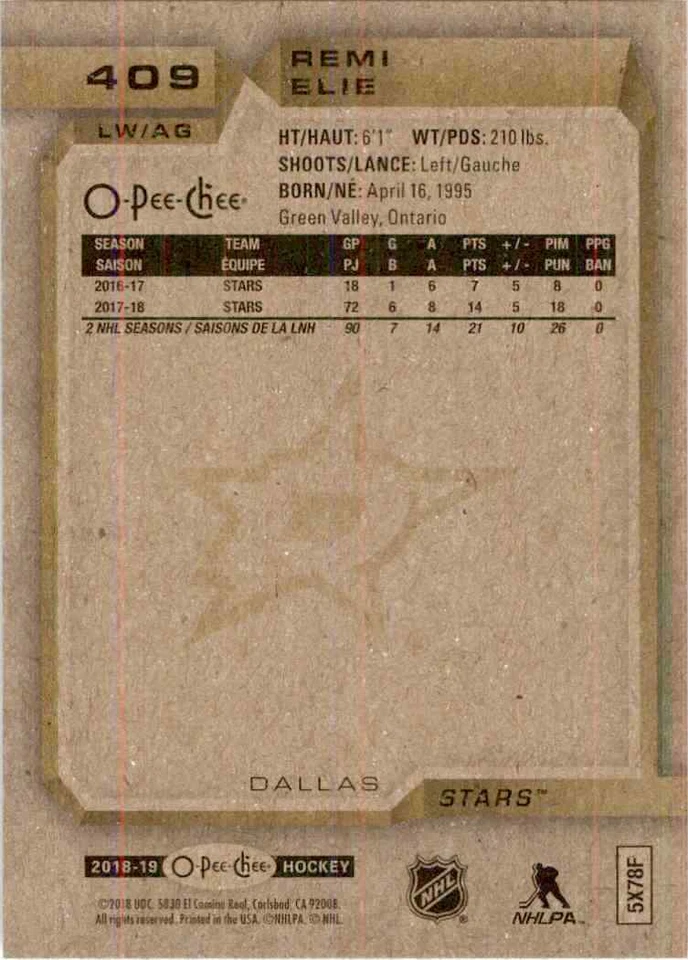 2018-19 O-Pee-Chee Remi Elie #409 - Image 2 of 2