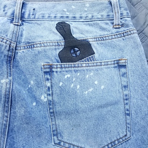Jeans FOREVER 21 uomo 34x34 blu dritto lavaggio chiaro denim americano con disegni - Foto 11 di 12