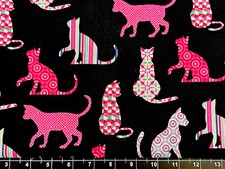 Tina Scrap 9"x21" Cat Kitten Kitty Animal Pink Patchwork Geometric FABRIC COTTON