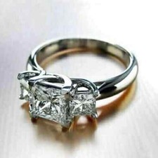 4Ct Princess Cut Moissanite 3-Stone Wedding Engagement Ring 925 Sterling Silver