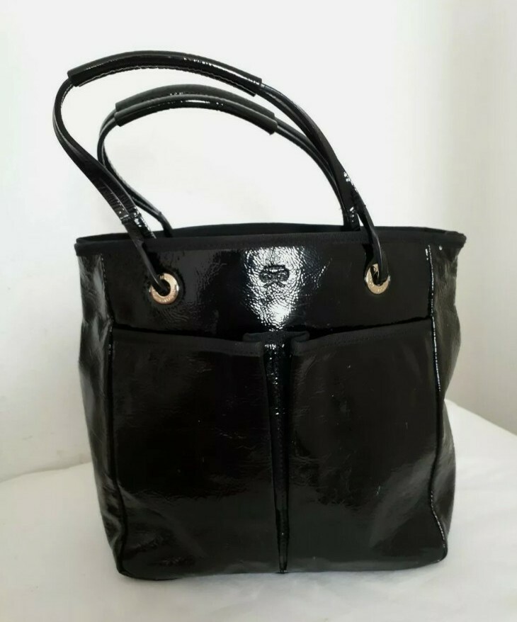 Sac Anya Hindmarch En Cuir Vernis Noir – Occasion – Style Porté épaule