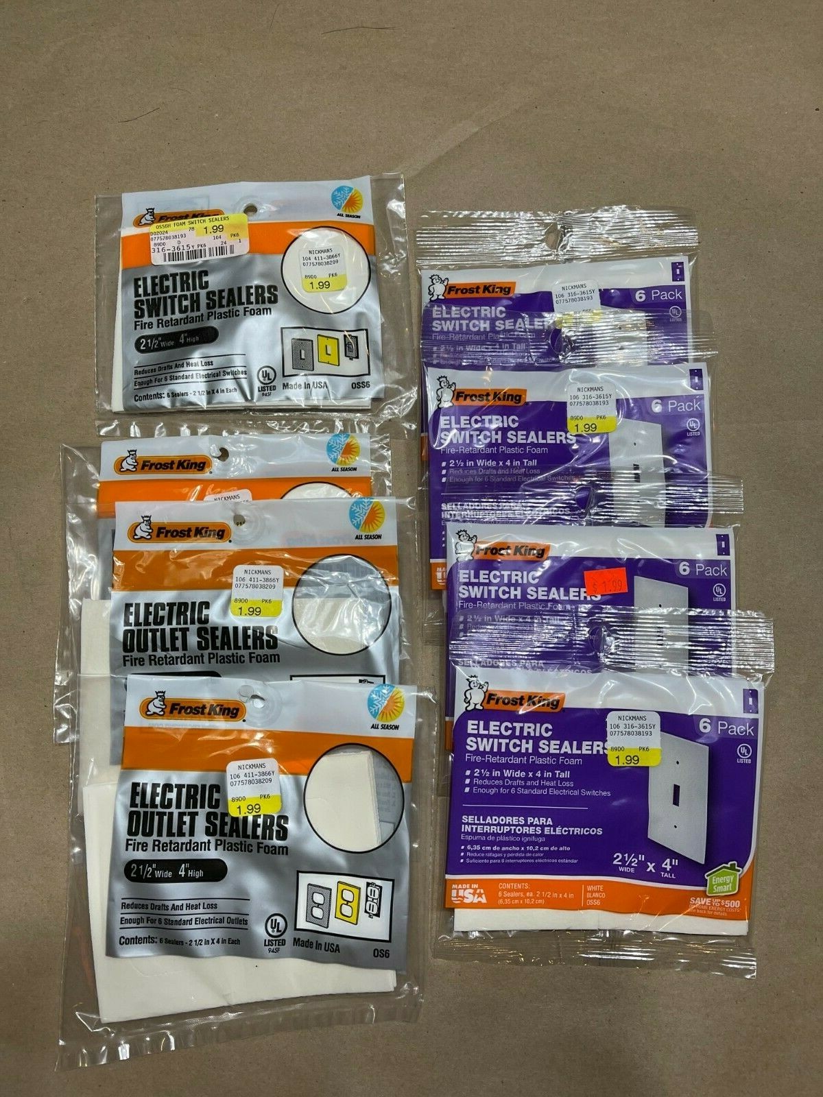 LOT OF 9 Frost King OS6 Electric Outlet Sealers 2 1/2" Wide 4" High