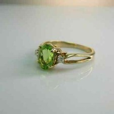 2CT Oval Lab Created Green Peridot Women's Wedding Ring 14k Yellow Gold Plated