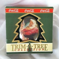 New ornament Vintage 1990 Coke Brand Trim a Tree Santa Claus Oval Multicolor