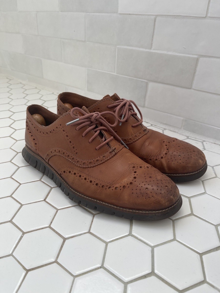 Cole Haan Mens Zerogrand Wingtip Oxford Leather British Tan Java