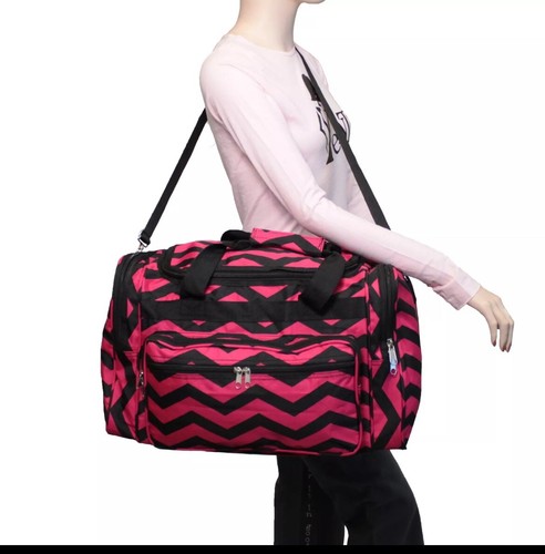Orange And Navy Blue Chevron 22in Duffle Bag Carryon Bag With Shoulder Strap - Picture 7 of 7