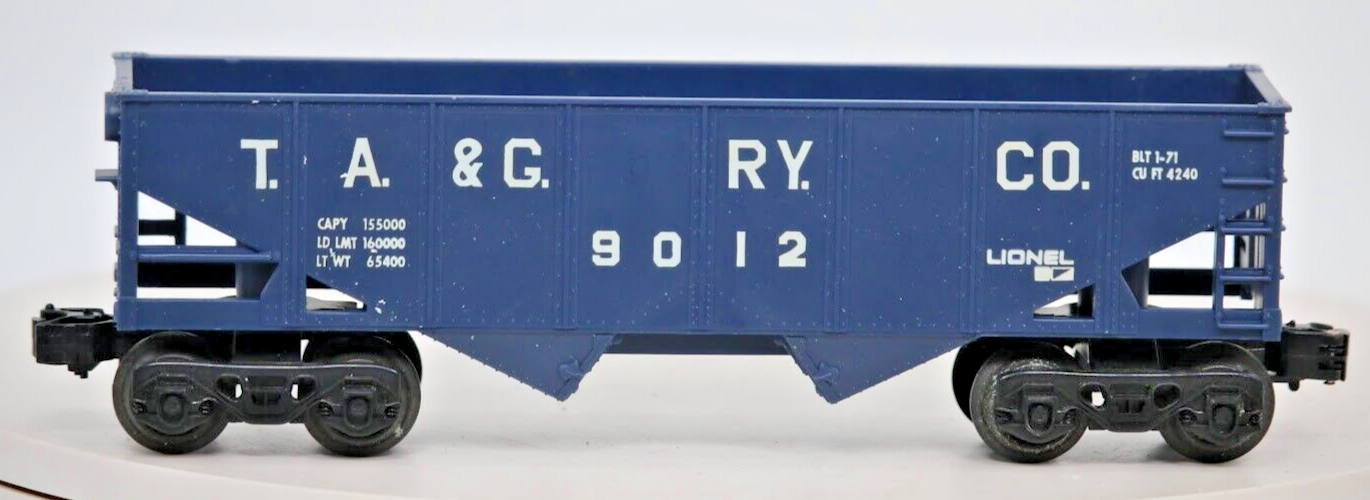 Lionel O Gauge Dark Blue TA&G Ry 2 Bay Hopper Car #9012