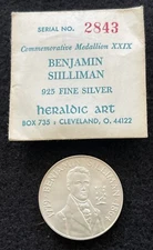 1968 HERALDIC ART COMPANY ~ Commemorative Medallion XXIX BENJAMIN SILLIMAN