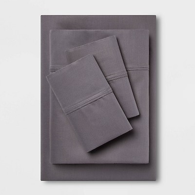 Twin/Twin XL 400 Thread Count Solid Sheet Set Dark Gray - Threshold