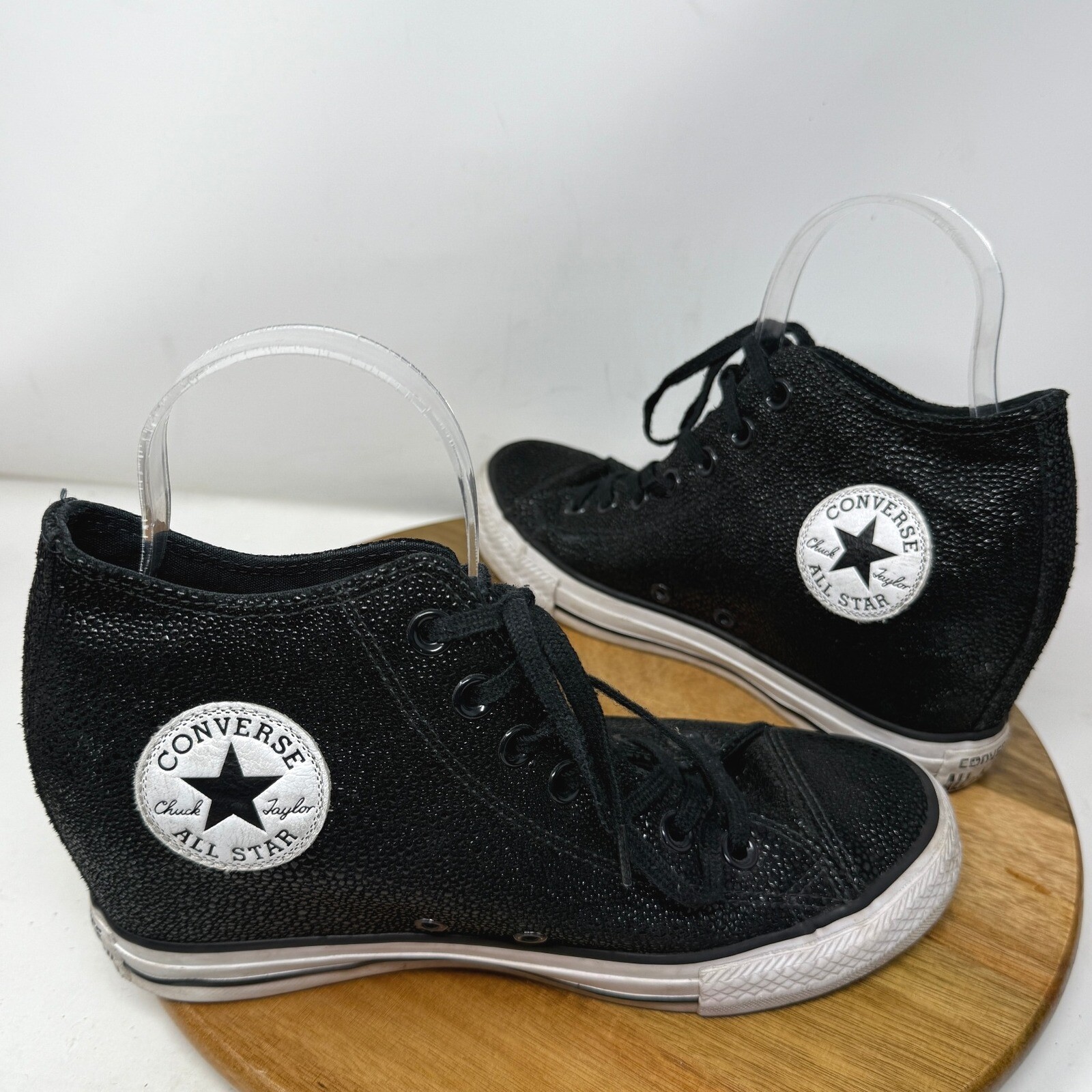 Converse Chuck Taylor Leather Wedge High Top Sneakers Black Size 9-image