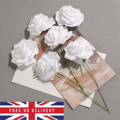 50 Stck. Künstliche Schaum Rose Blumen mit Stielen Zum Selbermachen Hochzeit Party Dekor UK