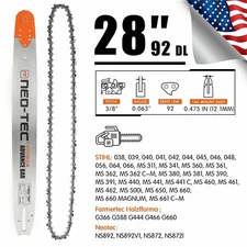 28'' Chainsaw Guide Bar 3/8" 0.063" 92DL Chain For STIHL MS440 MS460 MS660 MS661