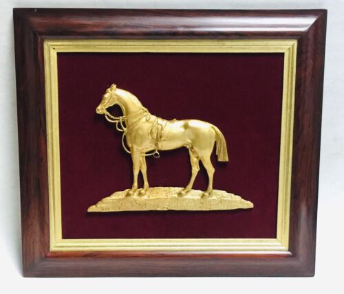 Plaque cheval de course française antique en bronze étalon arabe cadre original années 1800 - Photo 1 sur 6