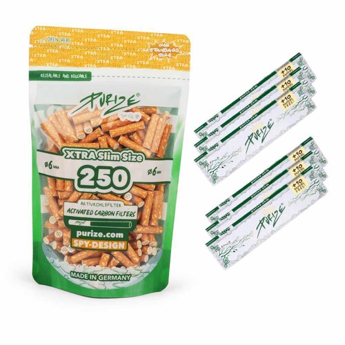 Filtro de carbón activo PURIZE 250 unidades Xtra Slim Size 5,9 mm + 6 paquetes Long Papers - Imagen 8 de 10