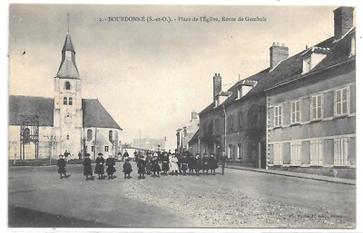 78 - CPA BOURDONNÉ - Place de l'Église, Route de Gambais - Edit. Ch. Foucault