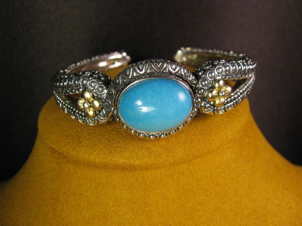 PULSERA BARBARA BIXBY BRAZALETE TURQUESA PIEDRA PRECIOSA TALLADA FLOR Regalo Navidad Foto 2 de 4